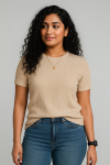 Premium Quality RIB T-shirt for Women – Beige