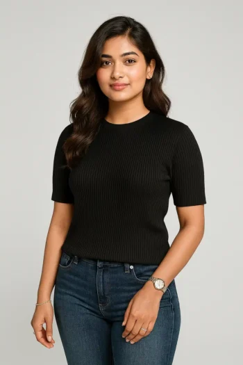 Premium Quality RIB T-shirt for Women - Black