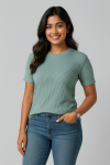 Premium Quality RIB T-shirt for Women – Cadet Blue