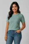 Premium Quality RIB T-shirt for Women – Cadet Blue