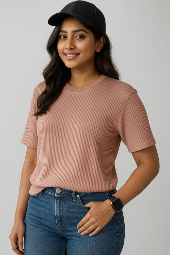 Premium Quality RIB T-shirt for Women - Magenta