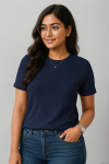 Premium Quality RIB T-shirt for Women - Navy Blue