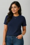 Premium Quality RIB T-shirt for Women – Navy Blue