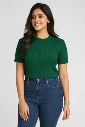 Premium Quality RIB T-shirt for Women - Olive Green