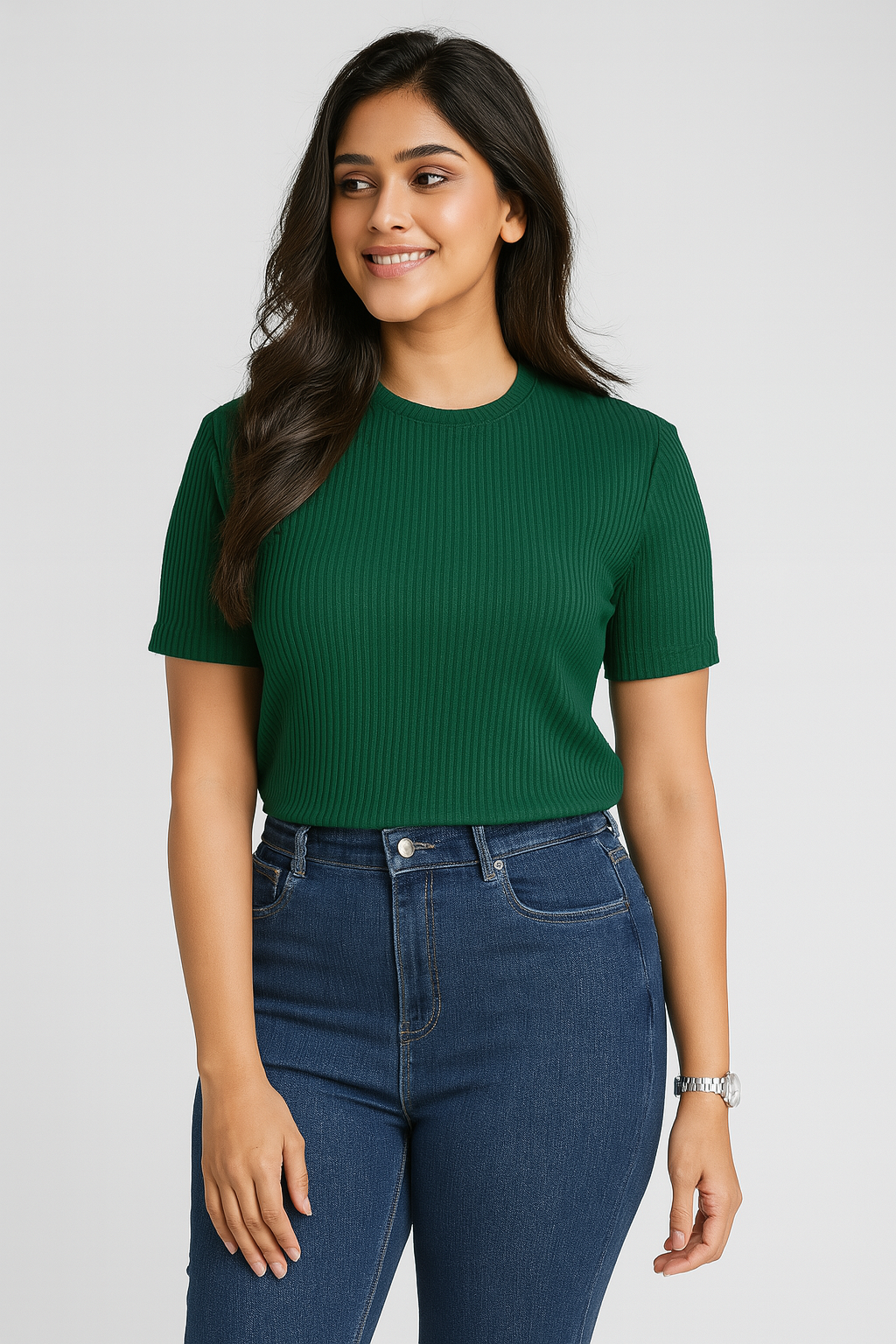 Premium Quality RIB T-shirt for Women - Olive Green