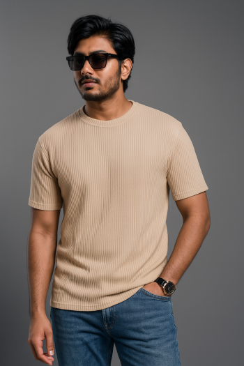Premium Quality RIB T-shirt - Biscuit
