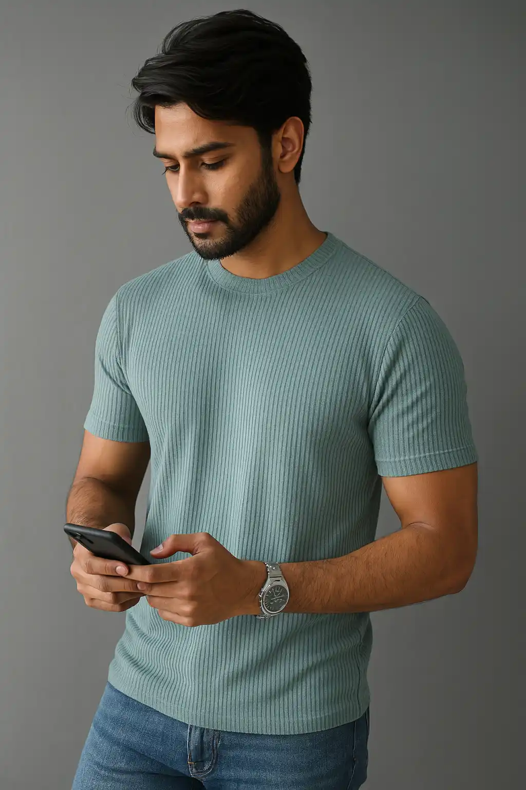 Rib Tshirt - Cadet Blue