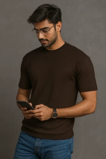 Premium Quality RIB T-shirt - Coffee