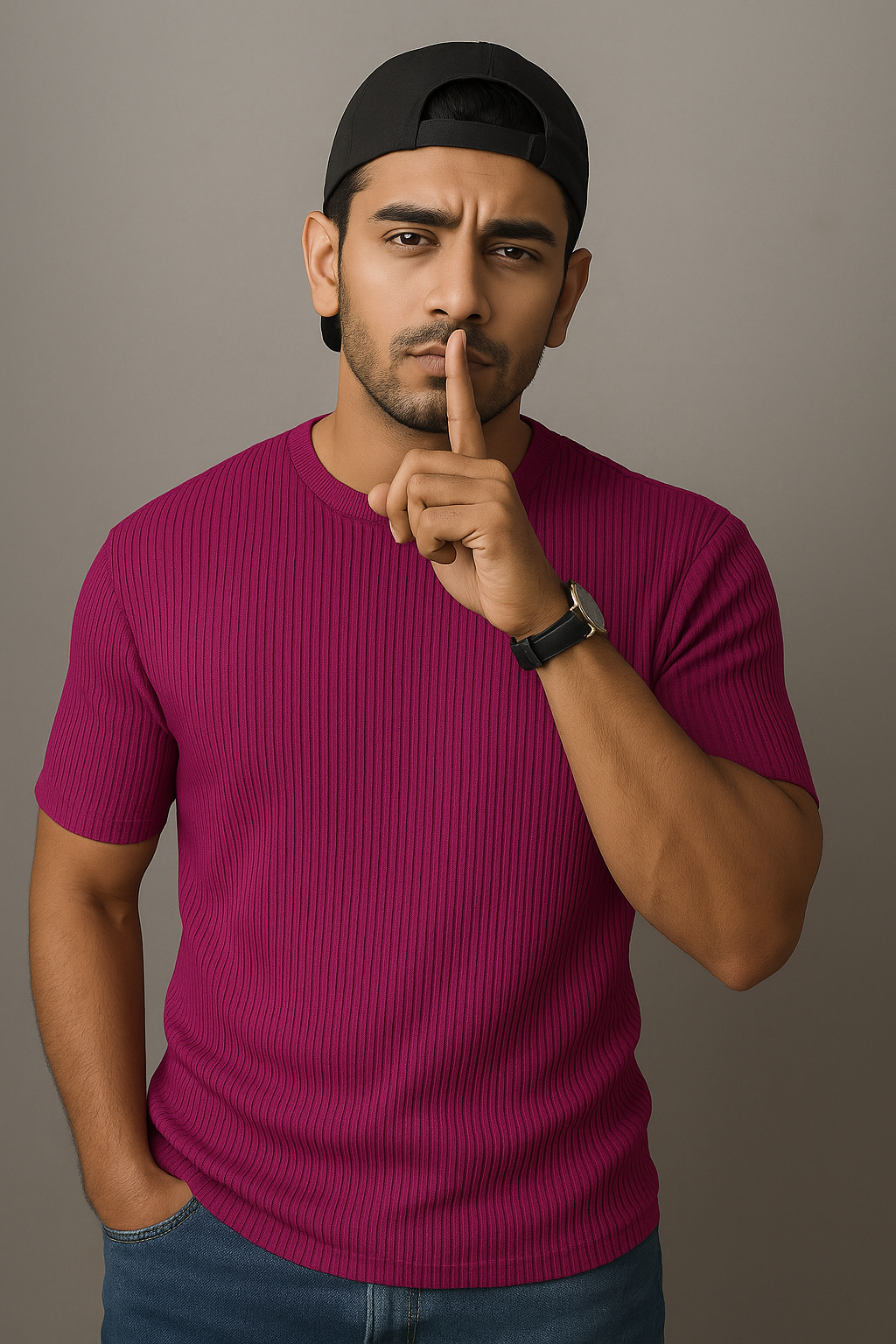 Rib Tshirt - Deep Magenta