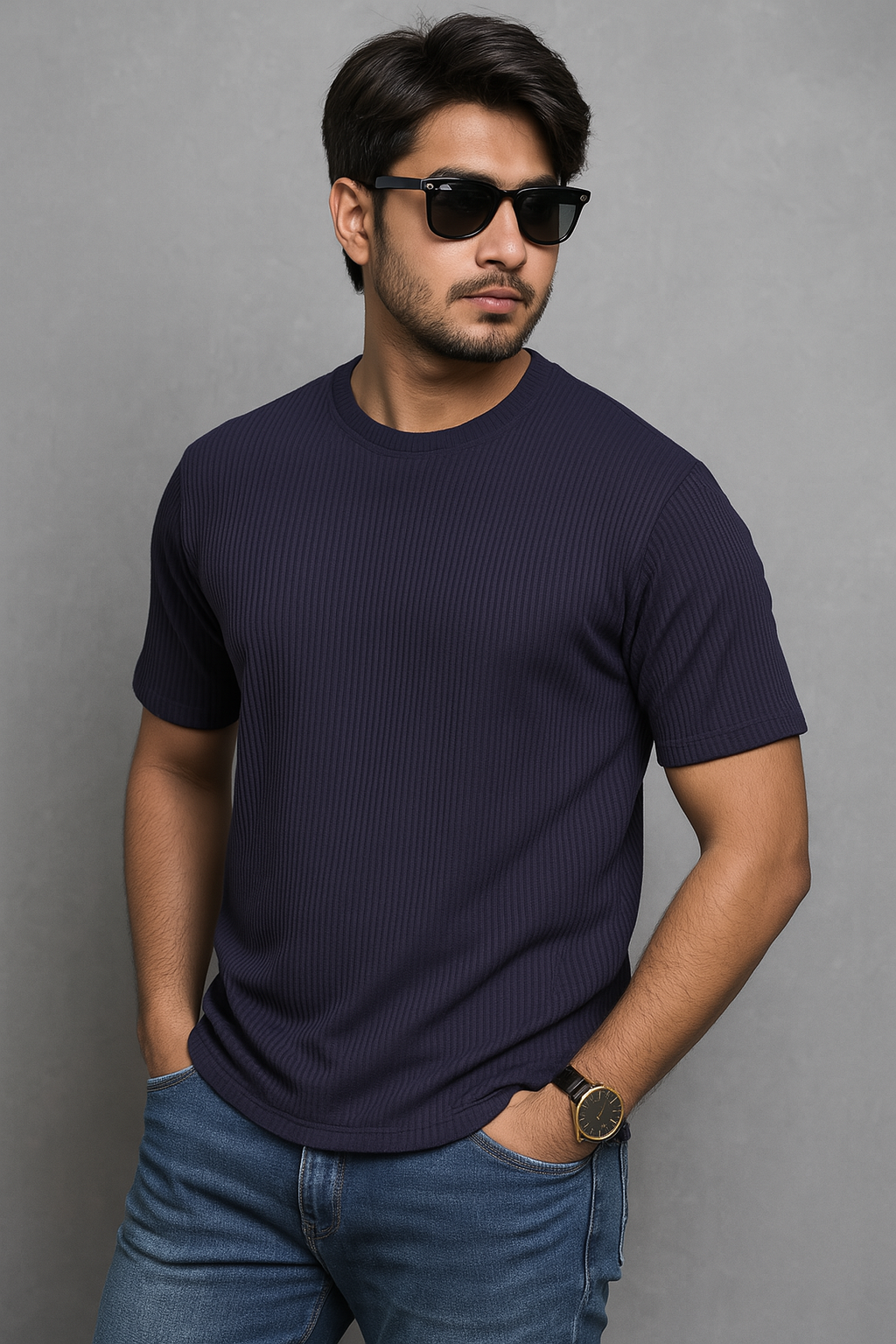 Rib Tshirt - Navy Blue