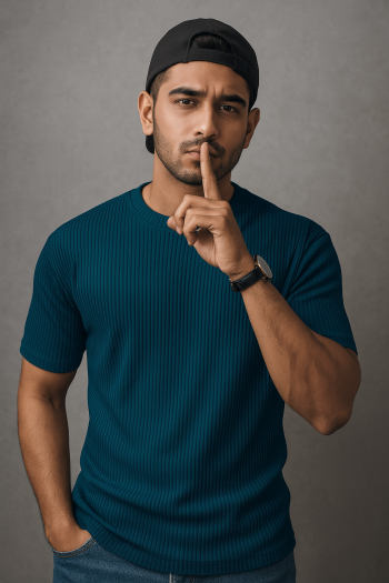 Premium Quality RIB T-shirt - Petrol Blue