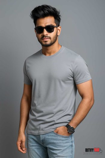 Premium Quality Solid T-shirt - Silver