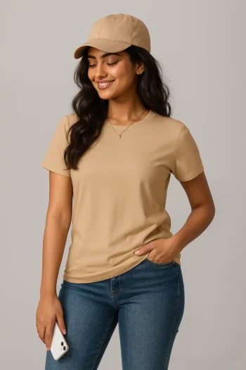 Premium Quality Solid T-shirt for Women - Cream