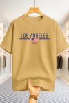 Drop Shoulder T-shirt - Los Angeles USA - Beige