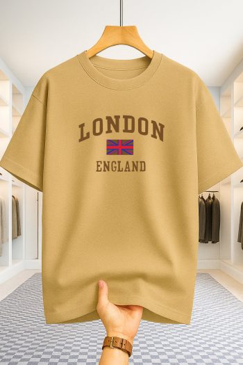 Drop Shoulder T-shirt - London England - Beige