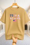 Drop Shoulder T-shirt - USA Star Flag - Beige