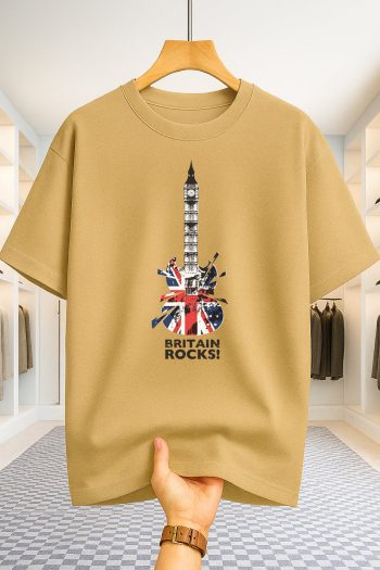 Drop Shoulder T-shirt - Britain Rocks - Beige