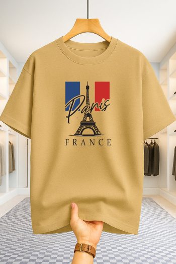 Drop Shoulder T-shirt - Paris Tower - Beige