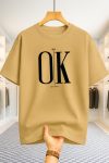 Drop Shoulder T-shirt - OK - Beige