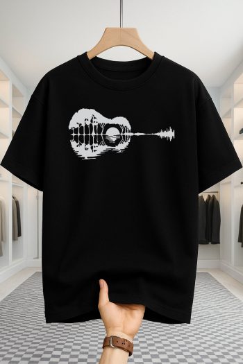 Drop Shoulder T-shirt - Guitar - Black