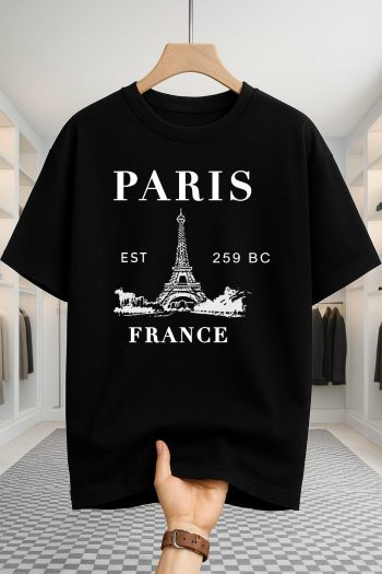 Drop Shoulder T-shirt - Paris France - Black