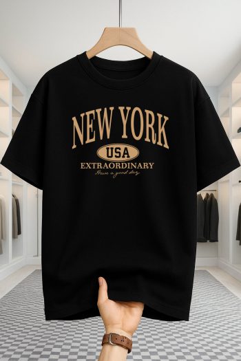 Drop Shoulder T-shirt - NewYork USA - Black
