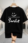 Drop Shoulder T-shirt - Smile - Black