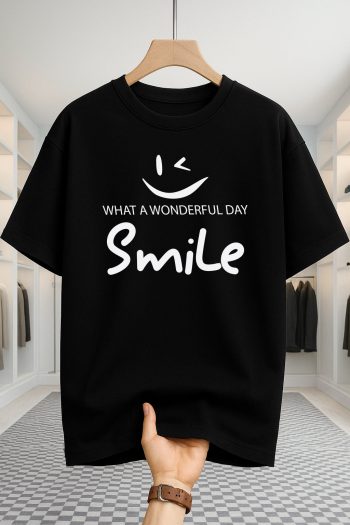 Drop Shoulder T-shirt - Smile - Black