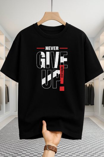Drop Shoulder T-shirt - Never Give UP - Black