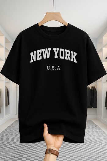 Drop Shoulder T-shirt - NewYork U.S.A - Black