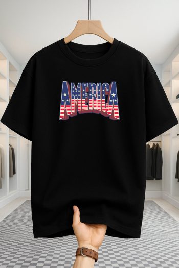 Drop Shoulder T-shirt - America - Black