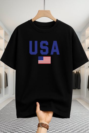 Drop Shoulder T-shirt - USA - Black