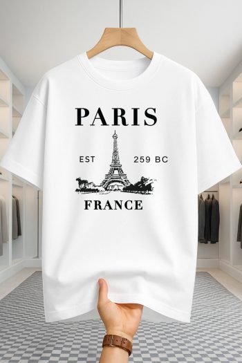 Drop Shoulder T-shirt - Paris France - White