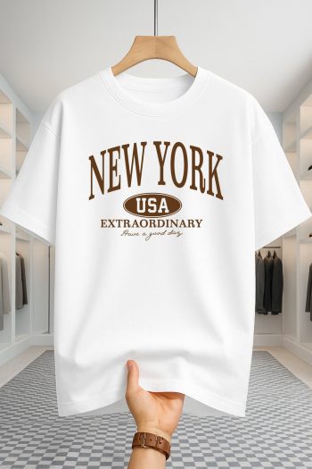 Drop Shoulder T-shirt - NewYork USA - White