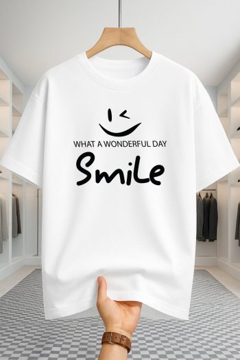 Drop Shoulder T-shirt - Smile - White