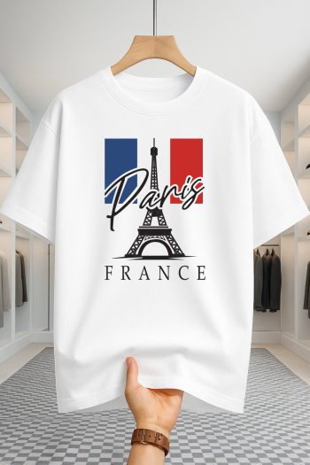 Drop Shoulder T-shirt - Paris Tower - White