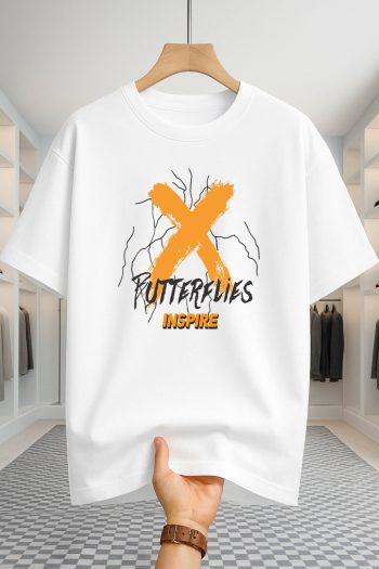 Drop Shoulder T-shirt - Butterflies - White