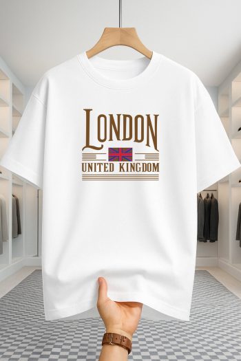 Drop Shoulder T-shirt - London UK Flag - White