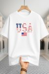 Drop Shoulder T-shirt - USA Star Flag - White