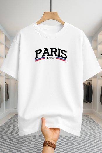 Drop Shoulder T-shirt - Paris 2 Stripe - White