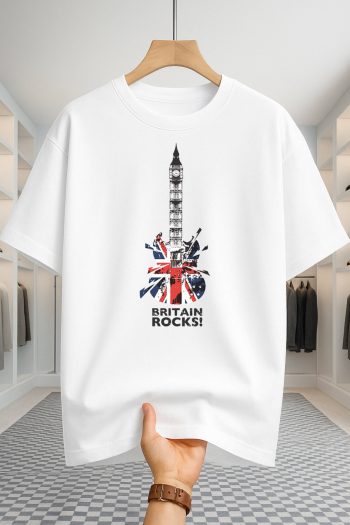 Drop Shoulder T-shirt - Britain Rocks - White