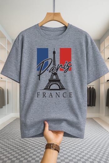 Drop Shoulder T-shirt - Paris Tower - Ash