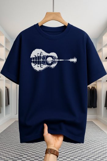 Drop Shoulder T-shirt - Guitar - Navy Blue