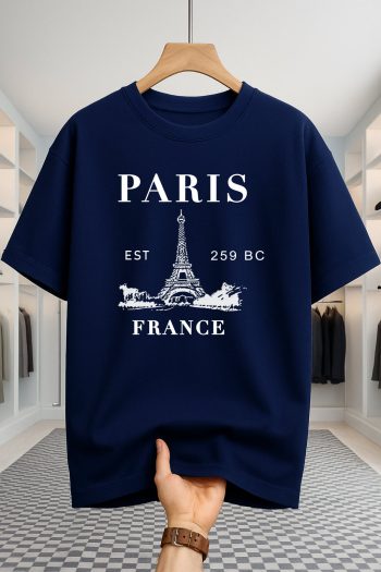 Drop Shoulder T-shirt - Paris France - Navy Blue