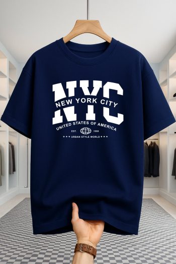Drop Shoulder T-shirt - NewYork City - Navy Blue