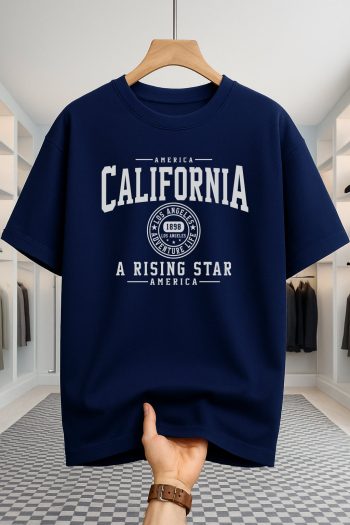 Drop Shoulder T-shirt - California U.S.A - Navy Blue