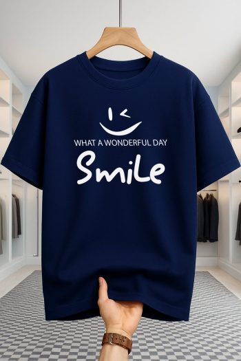 Drop Shoulder T-shirt - Smile - Navy Blue