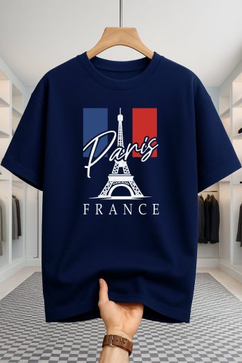Drop Shoulder T-shirt - Paris Tower - Navy Blue