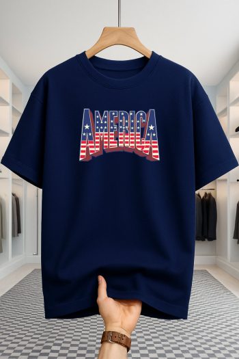 Drop Shoulder T-shirt - America - Navy Blue