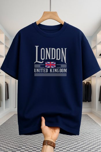 Drop Shoulder T-shirt - London UK Flag - Navy Blue